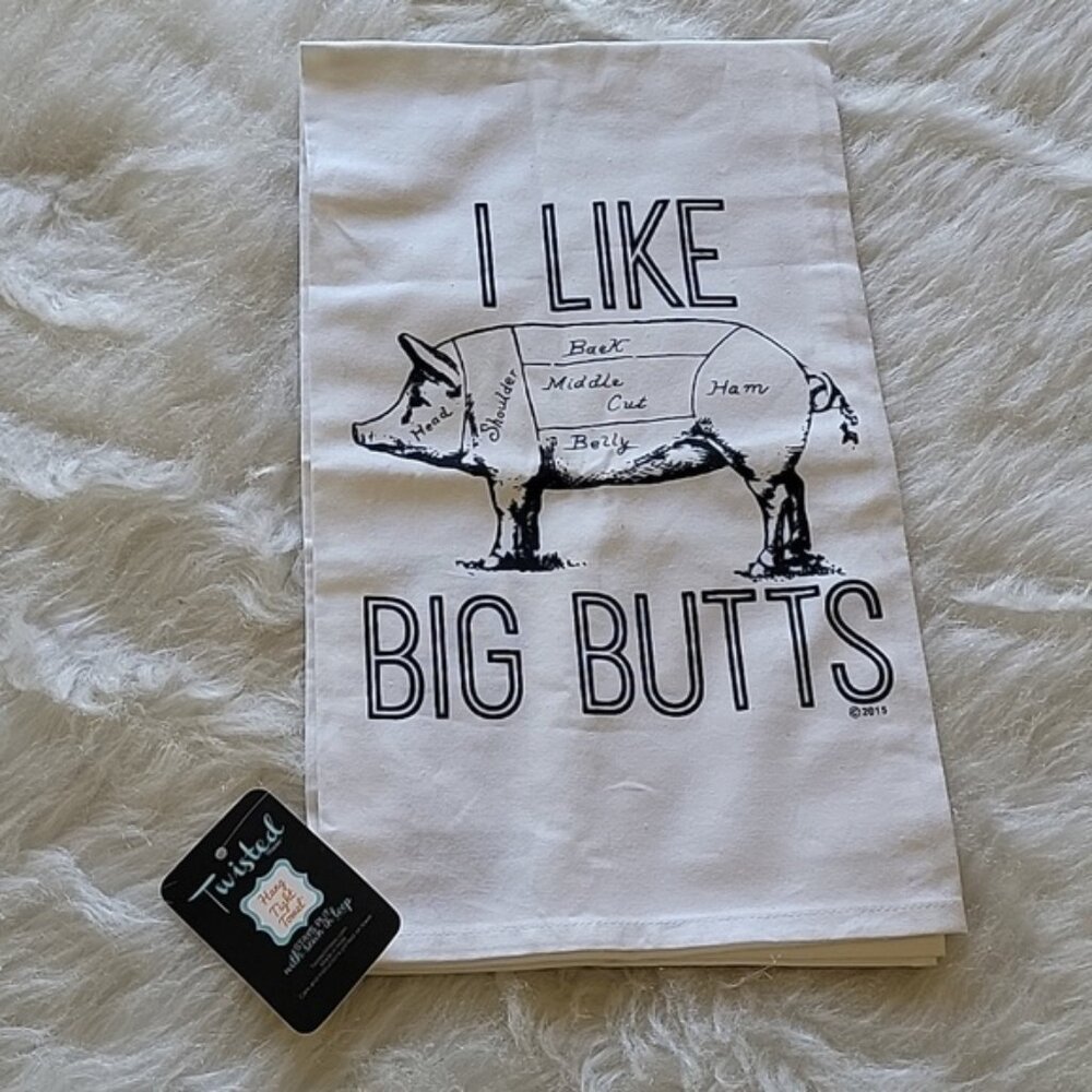 TWISTED WARES NeW "I‎ Like Big Butts" Butcher Meat Cut Image Novelty Tea Towel